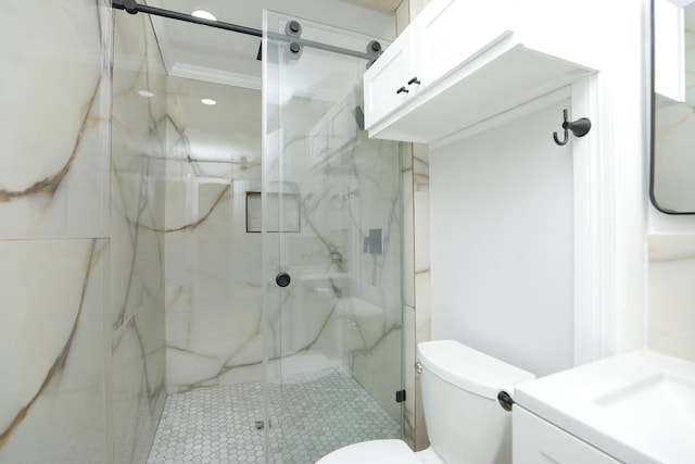 5714 Nina Lee Ln, Houston, TX 77092 - full bath featuring a marble finish shower, toilet, and vanity