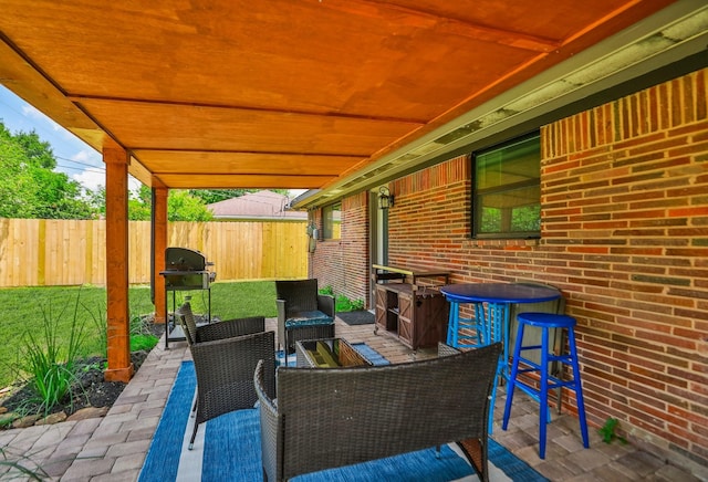 5714 Nina Lee Ln, Houston, TX 77092 - view of patio featuring fence, an outdoor hangout area, and grilling area