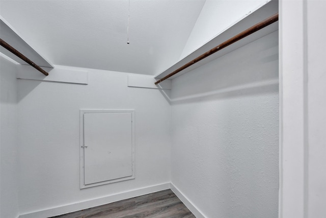 spacious closet with dark wood-style floors
