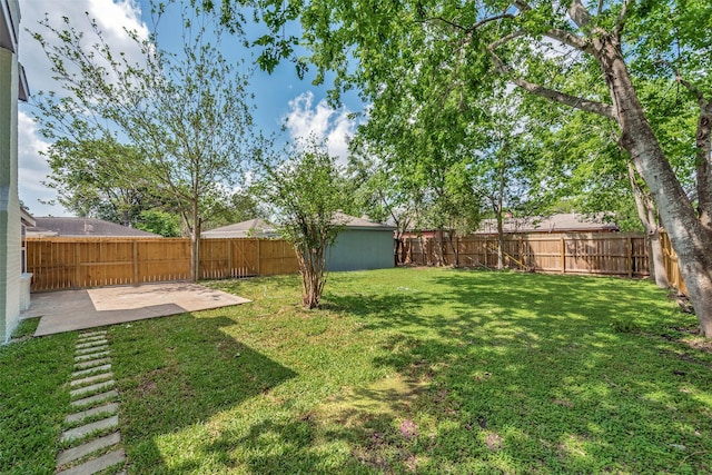 view of yard with a fenced backyard and a patio area