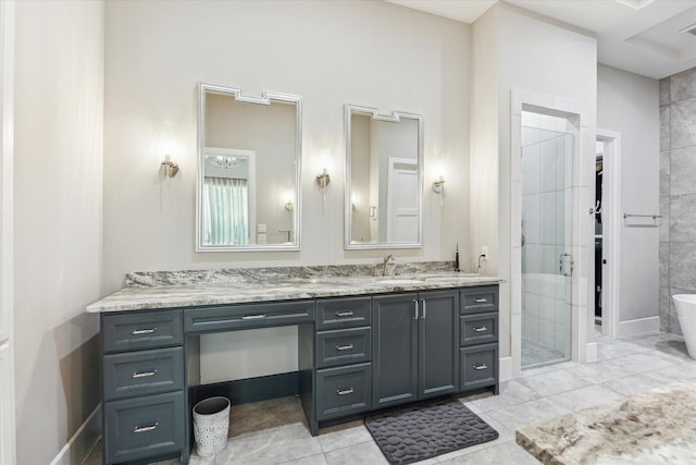 13927 Perthshire Rd, Houston, TX 77079 - full bathroom featuring vanity, a shower stall, and a freestanding tub