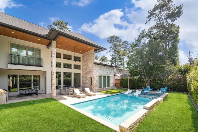 13927 Perthshire Rd, Houston, TX 77079 - view of pool featuring a patio area, an outdoor hangout area, and a pool with connected hot tub