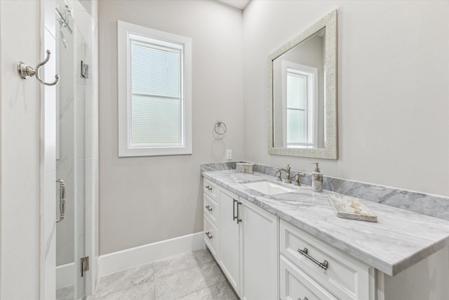 13927 Perthshire Rd, Houston, TX 77079 - full bath featuring vanity, baseboards, and a shower stall