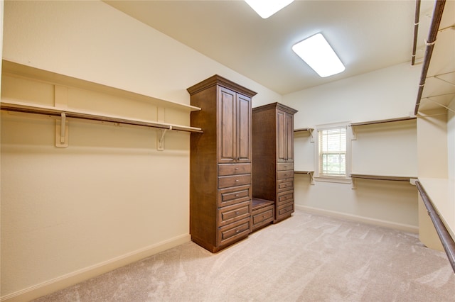 walk in closet with light carpet