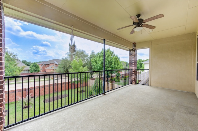 balcony with a ceiling fan
