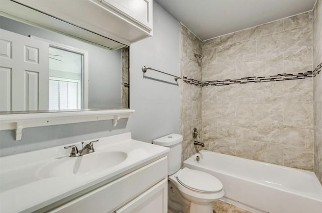 full bathroom featuring toilet,  shower combination, and vanity