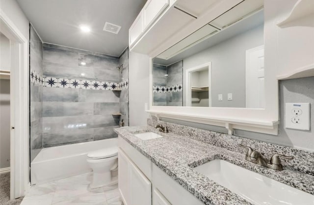 bathroom featuring visible vents, marble finish floor, toilet, and a sink