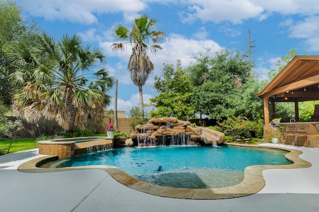 6310 Indiangrass Ct, Katy, TX 77494 - outdoor pool featuring a patio, an in ground hot tub, and outdoor dry bar