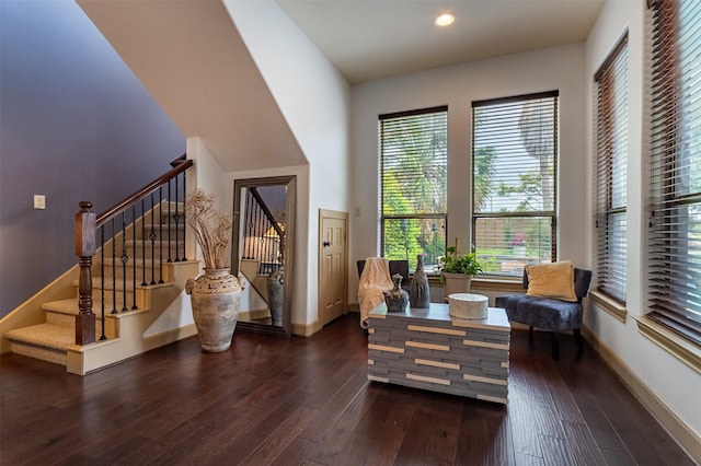 6310 Indiangrass Ct, Katy, TX 77494 - living area featuring baseboards, a wealth of natural light, wood-type flooring, and stairs