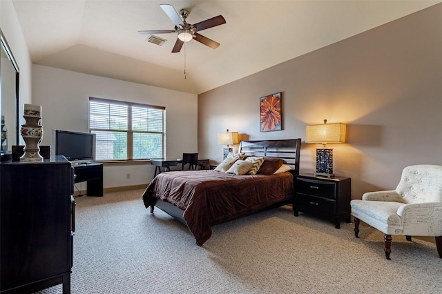 6310 Indiangrass Ct, Katy, TX 77494 - bedroom featuring lofted ceiling, visible vents, ceiling fan, light carpet, and baseboards
