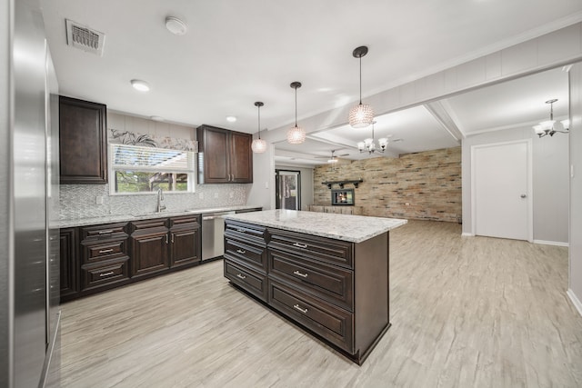 29133 E Lake Dr, Hempstead, TX 77445 - kitchen with a sink, an inviting chandelier, light wood-style flooring, and visible vents