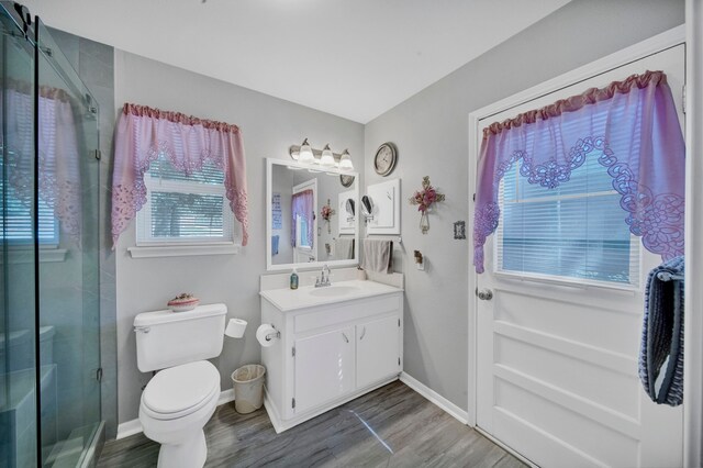 29133 E Lake Dr, Hempstead, TX 77445 - full bath with vanity, toilet, wood finished floors, and a stall shower