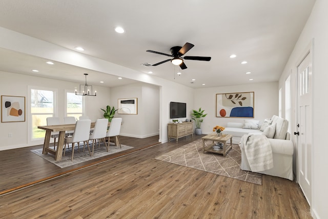 living area featuring recessed lighting and wood finished floors