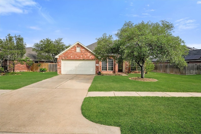 view of front of house with brick siding, fence, and a front yard