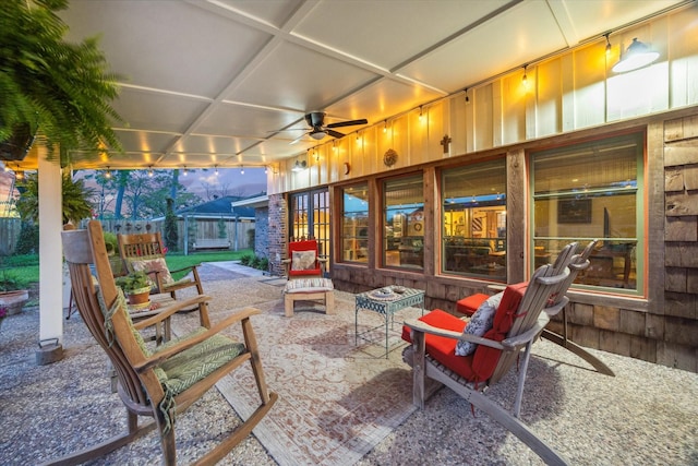 1033 Gardendale Dr, Houston, TX 77018 - view of patio / terrace featuring ceiling fan and fence