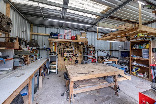 garage featuring a workshop area