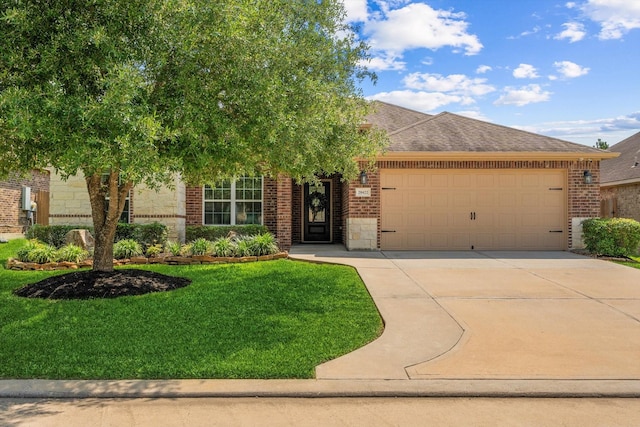 20422 Barrel Run Dr, Hockley, TX 77447 - view of front of house featuring brick siding, concrete driveway, a garage, a front lawn, and roof with shingles