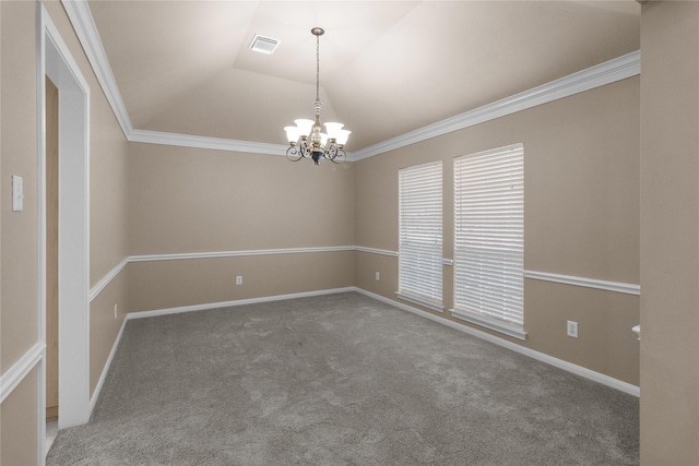 2215 Bay Haven Way, League City, TX 77573 - carpeted empty room with a chandelier, ornamental molding, and baseboards