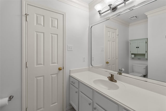 2215 Bay Haven Way, League City, TX 77573 - half bathroom with ornamental molding, toilet, and vanity