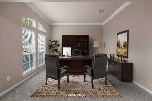 2215 Bay Haven Way, League City, TX 77573 - carpeted home office featuring crown molding and baseboards