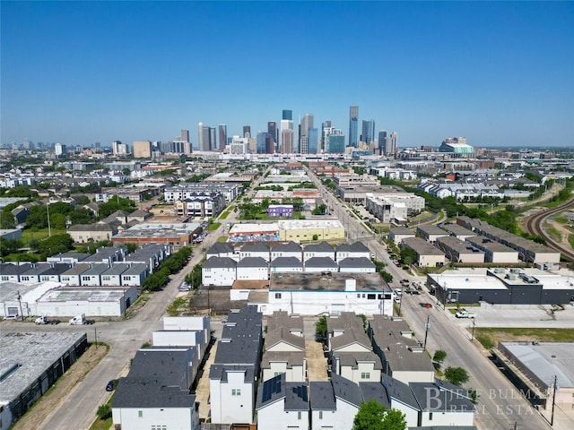 1023 Roberts St, Houston, TX 77003 - aerial overview of property's location with city skyline