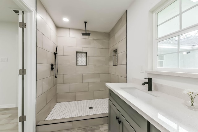 22 13th Ave N, Texas City, TX 77590 - bathroom featuring vanity, recessed lighting, and tiled shower