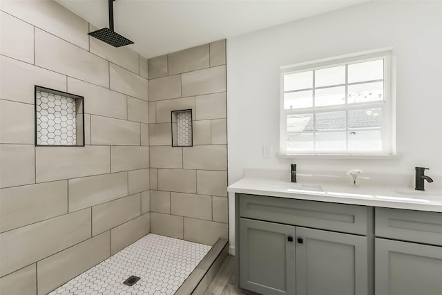 22 13th Ave N, Texas City, TX 77590 - full bath with double vanity, a tile shower, and a sink