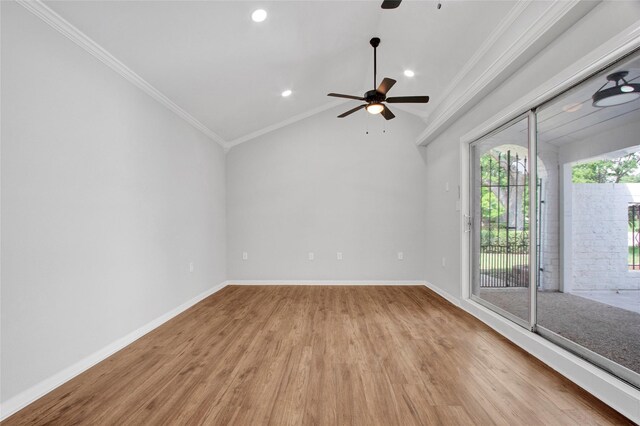 18330 Cape Bahamas Ln, Houston, TX 77058 - spare room featuring ceiling fan, vaulted ceiling, wood finished floors, baseboards, and ornamental molding