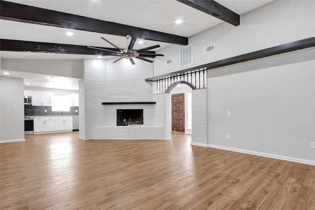 18330 Cape Bahamas Ln, Houston, TX 77058 - unfurnished living room featuring visible vents, recessed lighting, light wood-style flooring, and ceiling fan