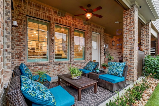 view of patio / terrace featuring a ceiling fan and an outdoor hangout area