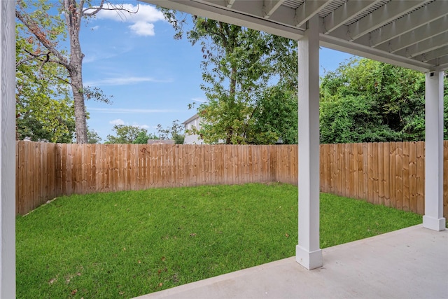 view of yard with a patio and a fenced backyard
