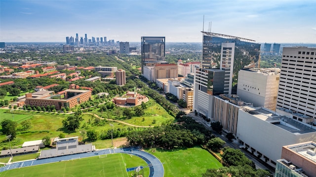 drone / aerial view featuring a view of city
