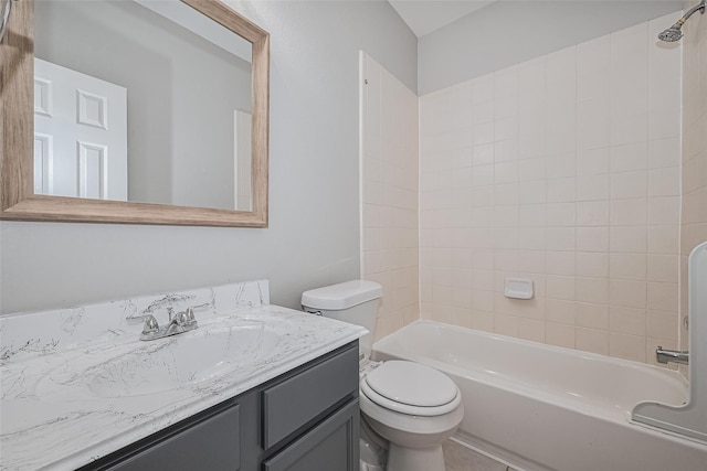 full bath with toilet, shower / bathing tub combination, and vanity