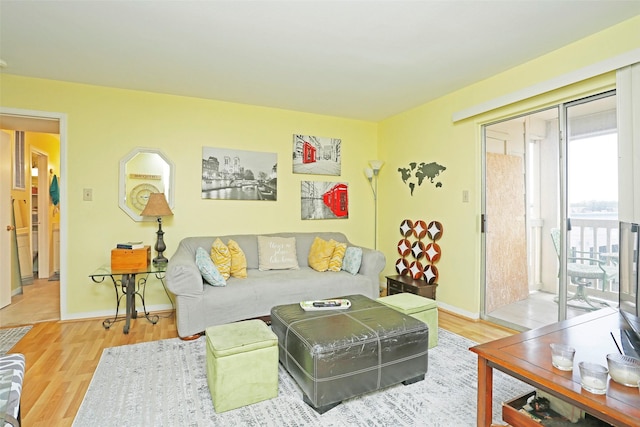 living area featuring baseboards and wood finished floors