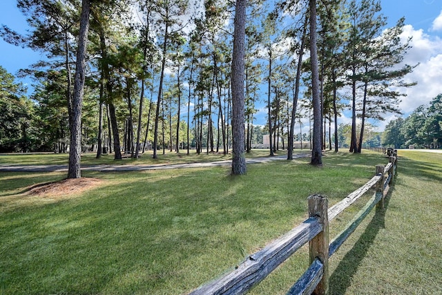 view of property's community with fence and a yard