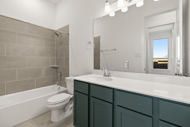 2219 Inglenook Grove Dr, Katy, TX 77493 - bathroom featuring toilet, washtub / shower combination, vanity, and tile patterned flooring