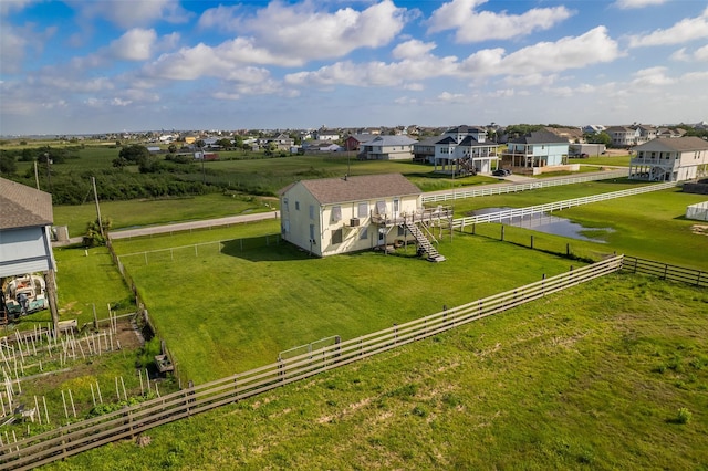 bird's eye view featuring a rural view and a residential view