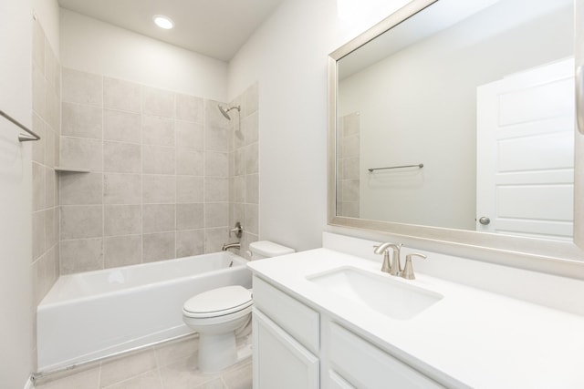 3011 Valley Peak Dr, Houston, TX 77063 - full bath featuring shower / washtub combination, tile patterned floors, vanity, toilet, and recessed lighting