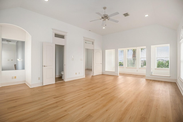 unfurnished bedroom featuring recessed lighting, baseboards, light wood finished floors, and visible vents