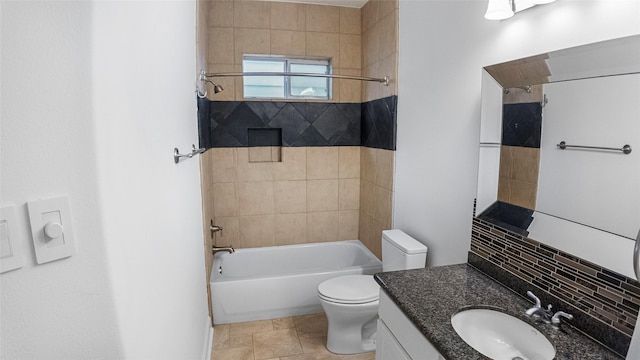 4524 Rose St, Houston, TX 77007 - full bathroom featuring backsplash, toilet, shower / bath combination, and vanity