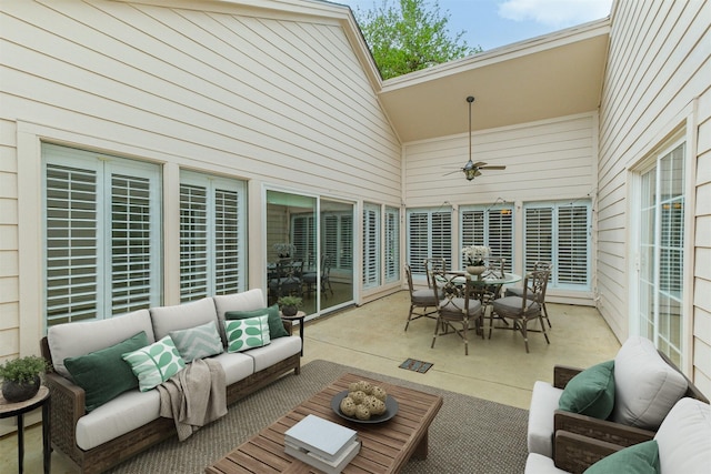 13826 Menasco Ct, Houston, TX 77077 - view of patio / terrace featuring outdoor lounge area, ceiling fan, and outdoor dining area