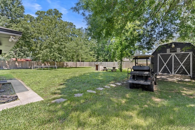 view of yard featuring an outdoor structure and a storage shed