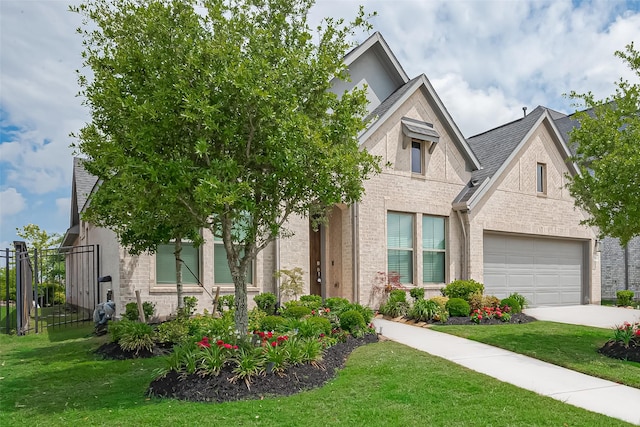 view of front of home featuring a garage, a front lawn, fence, and concrete driveway