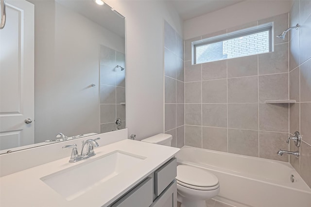 full bath with shower / bath combination, vanity, and toilet