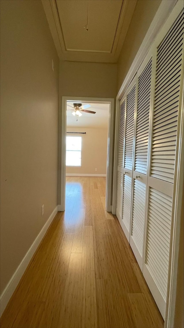 1718 Elgin St, Houston, TX 77004 - corridor with attic access, light wood finished floors, and baseboards