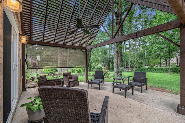view of patio / terrace with ceiling fan and an outdoor hangout area