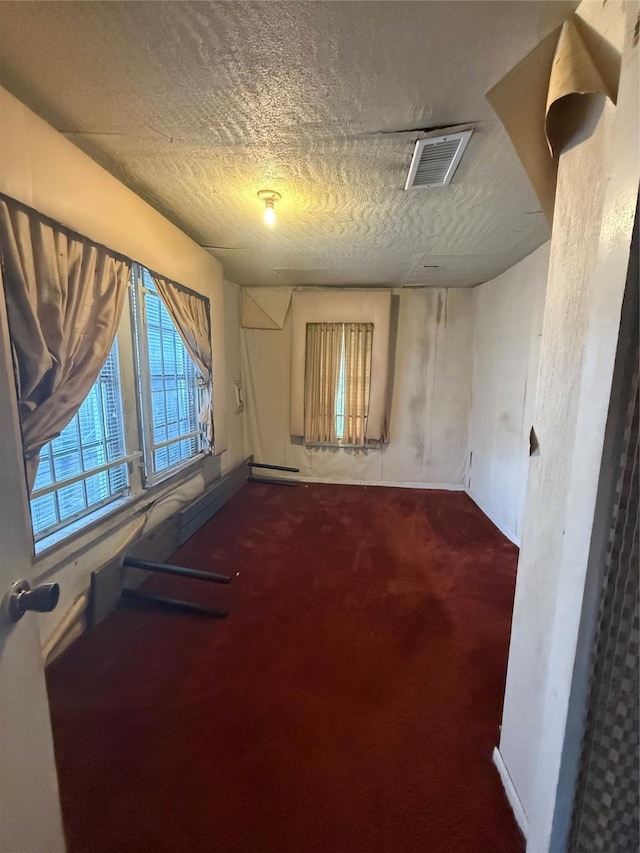 4300 Weaver Rd, Houston, TX 77016 - unfurnished room with a baseboard radiator, carpet, a textured ceiling, and visible vents