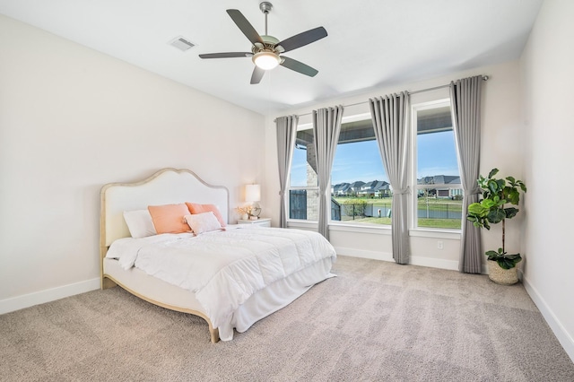 453 Stratus View Ct, Katy, TX 77493 - bedroom featuring baseboards, a ceiling fan, carpet flooring, and visible vents