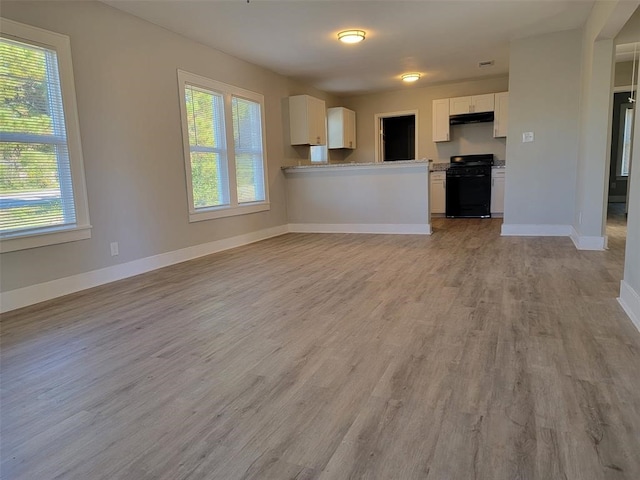 unfurnished living room featuring baseboards and light wood-style flooring