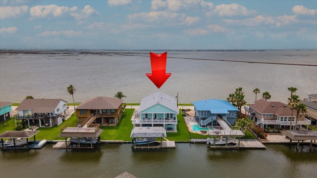 1303 Blue Heron St, Bayou Vista, TX 77563 - drone / aerial view featuring a water view and a residential view